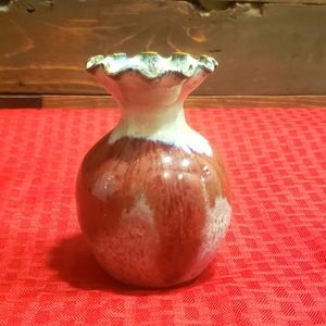 Hobbyist Signed Ceramic Drip Vase with Ruffle Edge